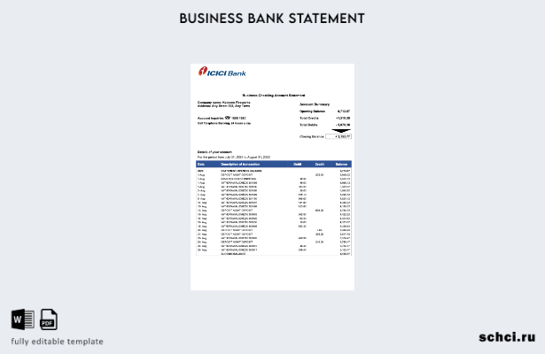 цифровая загрузка Пакистан ICICI отчет о счете фирмы Шаблон в формате Word и PDF